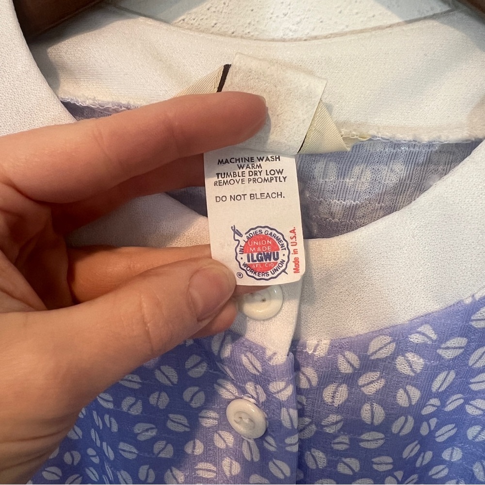 Vintage The Fashion Place Blue and White Coffee Bean Half Button Up Midi Dress - Picture 9 of 12